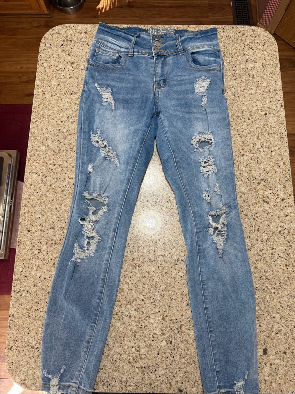 Hot Kiss Light Blue Distressed High-Waist Skinny Jeans
